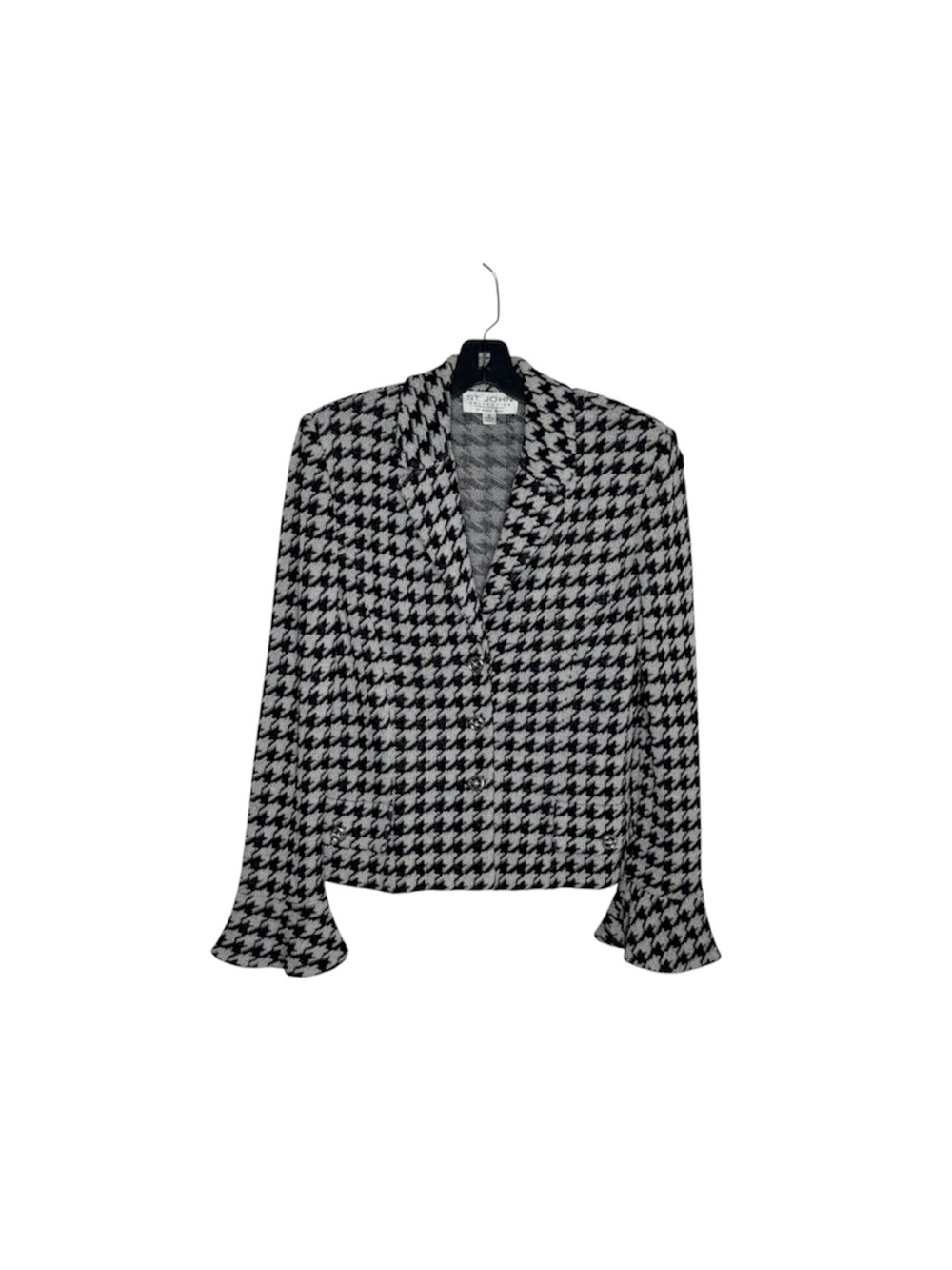 St. John Collection Houndstooth Knit Blazer Ruffled Flare Cuffs Size 6